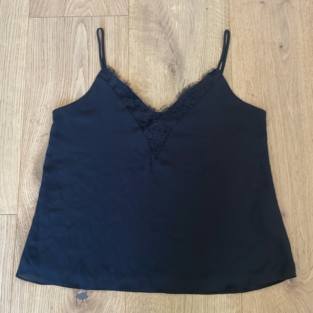 Socialite Black Lace Trim Cami Adjustable Strap Tank Top Size Large